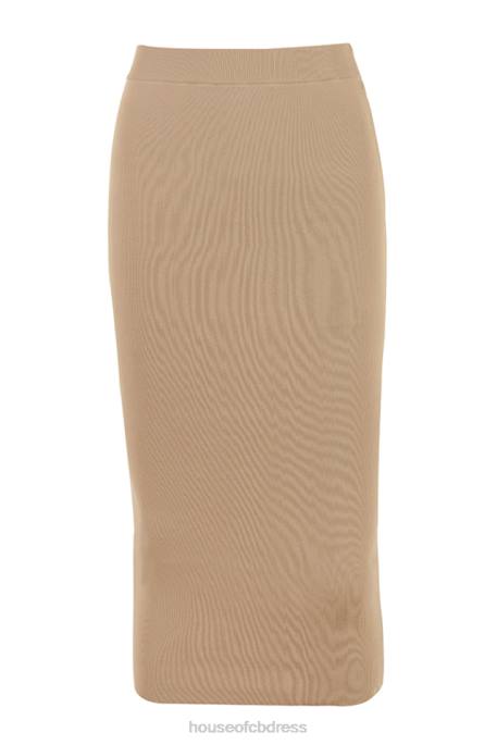 House of CB Heather Camel Knit Midi Skirt Clothing 4H6N884
