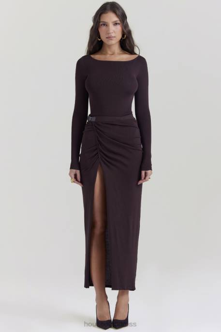 House of CB Lilas Espresso Knit Midi Skirt Clothing 4H6N834