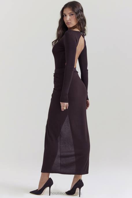 House of CB Lilas Espresso Knit Midi Skirt Clothing 4H6N834