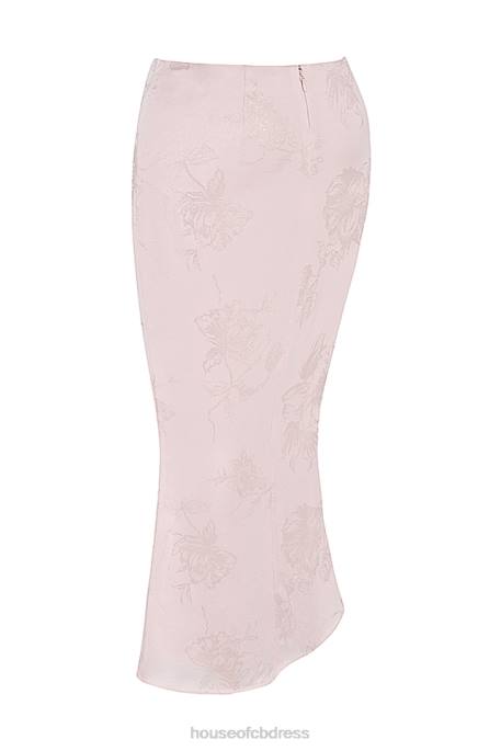 House of CB Luisette Pink Metallic Floral Satin Midi Skirt Clothing 4H6N892
