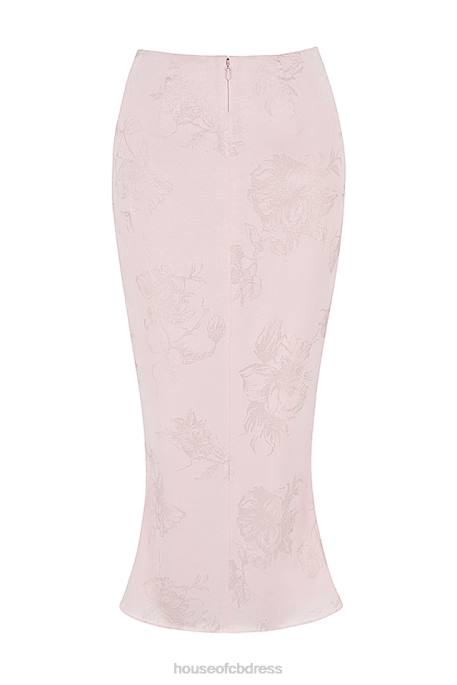 House of CB Luisette Pink Metallic Floral Satin Midi Skirt Clothing 4H6N892
