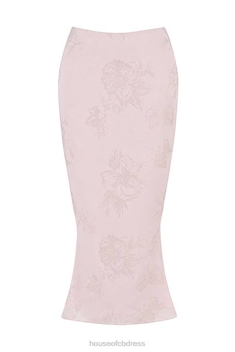House of CB Luisette Pink Metallic Floral Satin Midi Skirt Clothing 4H6N892
