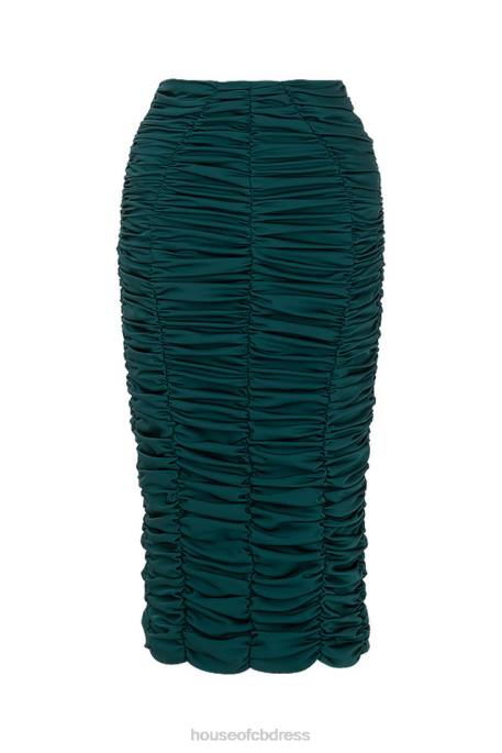 House of CB Mera Emerald Green Ruched Midi Skirt Clothing 4H6N984