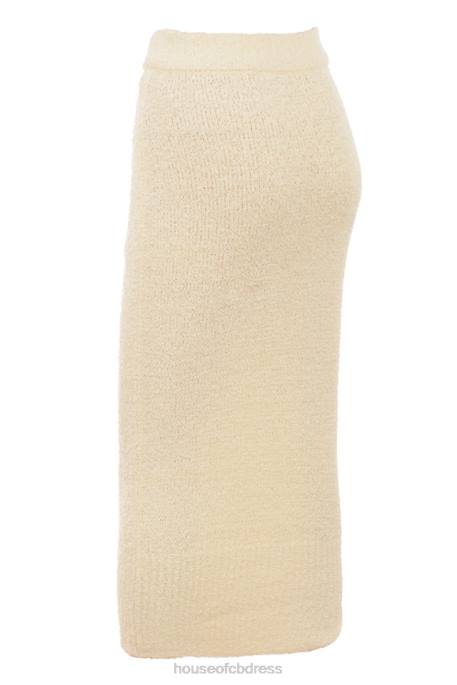 House of CB Mishka Cream Soft Boucle Knit Midi Skirt Clothing 4H6N831