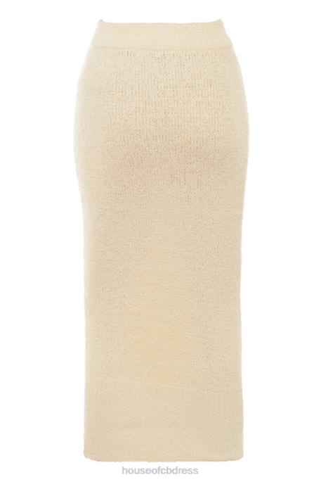 House of CB Mishka Cream Soft Boucle Knit Midi Skirt Clothing 4H6N831