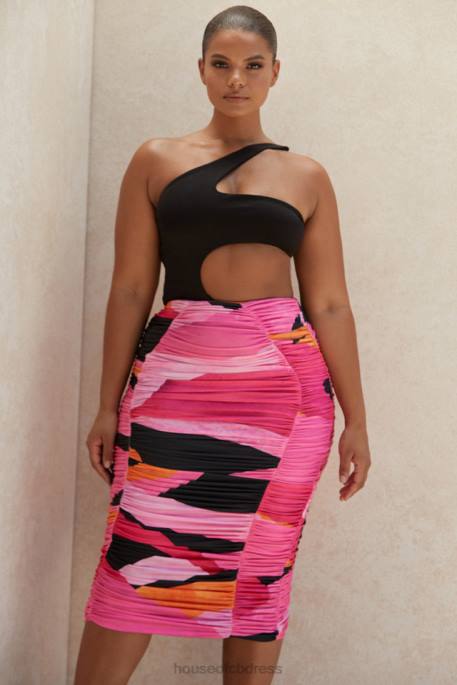 House of CB Nolene Multicolour Ruched Midi Skirt Clothing 4H6N1015