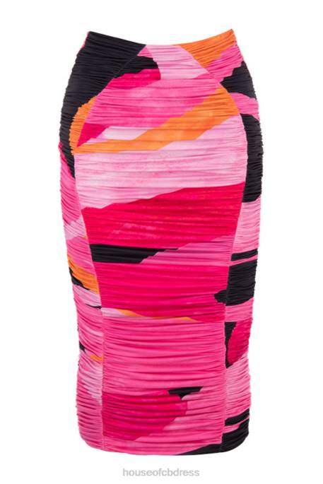 House of CB Nolene Multicolour Ruched Midi Skirt Clothing 4H6N1015