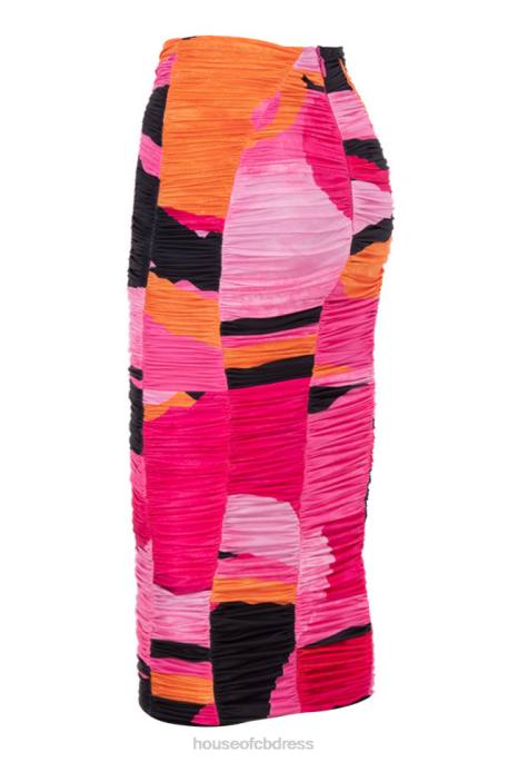 House of CB Nolene Multicolour Ruched Midi Skirt Clothing 4H6N1015