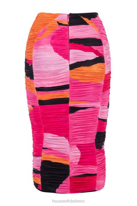 House of CB Nolene Multicolour Ruched Midi Skirt Clothing 4H6N1015