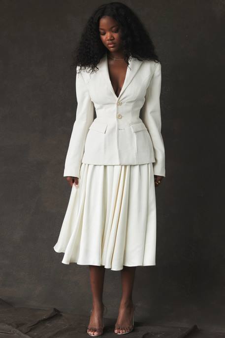 House of CB Suzette Ivory Gathered Midi Skirt Clothing 4H6N839