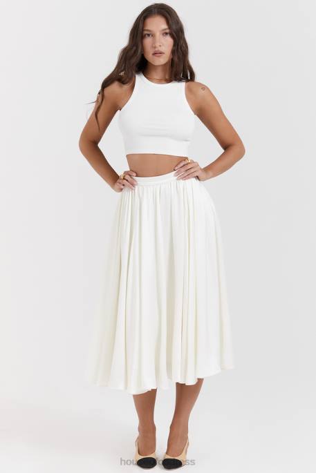 House of CB Suzette Ivory Gathered Midi Skirt Clothing 4H6N839