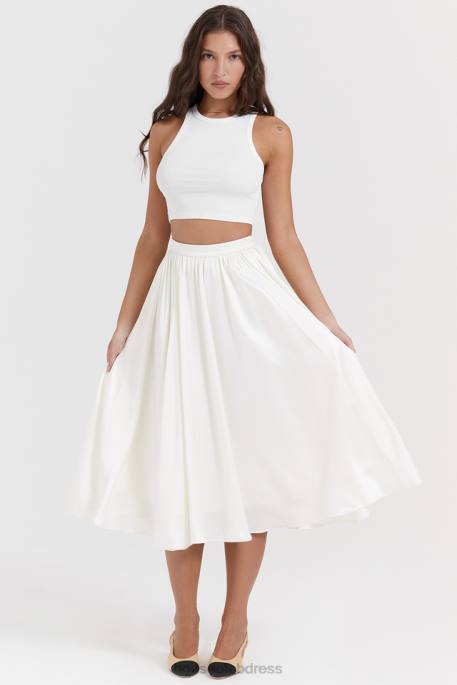House of CB Suzette Ivory Gathered Midi Skirt Clothing 4H6N839
