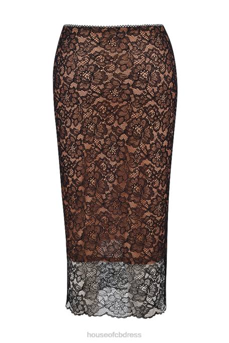 House of CB Yolanda Black Lace Midi Skirt Clothing 4H6N874