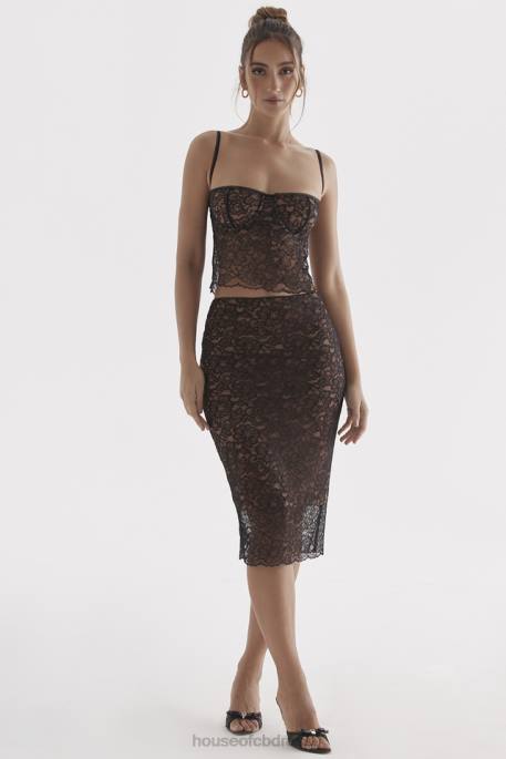 House of CB Yolanda Black Lace Midi Skirt Clothing 4H6N874