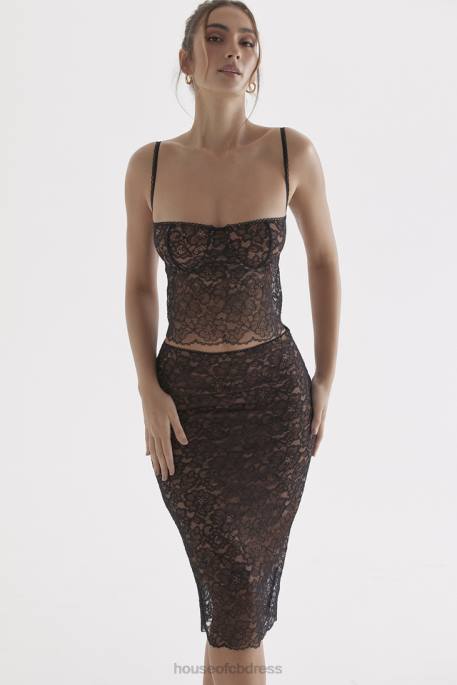 House of CB Yolanda Black Lace Midi Skirt Clothing 4H6N874