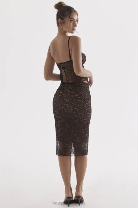 House of CB Yolanda Black Lace Midi Skirt Clothing 4H6N874