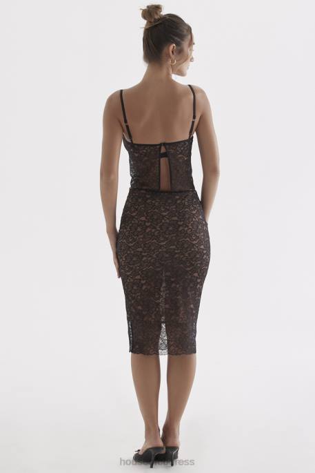 House of CB Yolanda Black Lace Midi Skirt Clothing 4H6N874