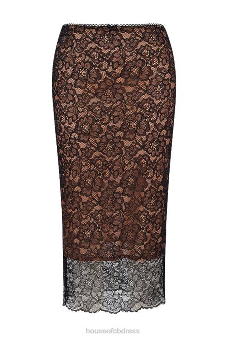 House of CB Yolanda Black Lace Midi Skirt Clothing 4H6N874