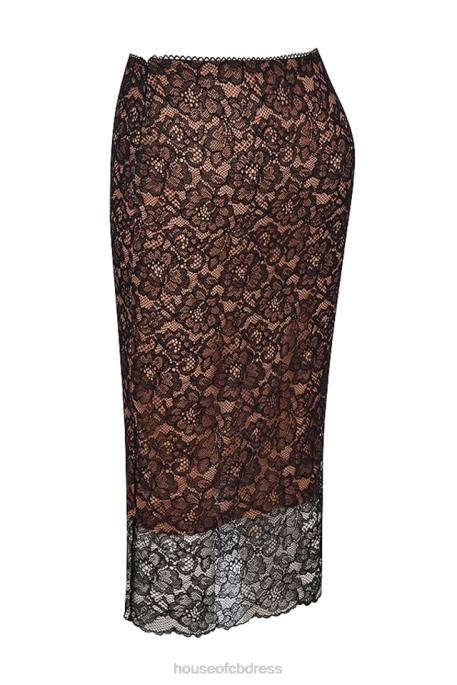 House of CB Yolanda Black Lace Midi Skirt Clothing 4H6N874