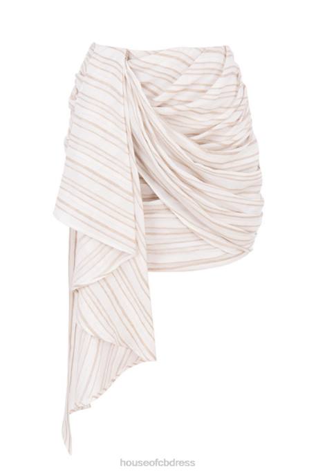 House of CB Adette Striped Linen Mix Draped Mini Skirt Clothing 4H6N1021