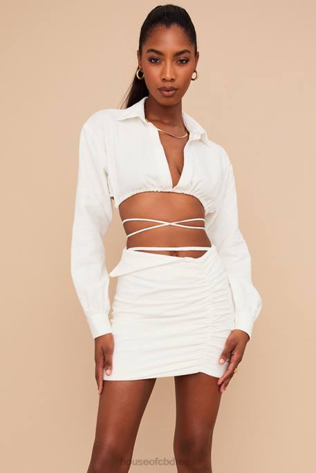 House of CB Emmy Off White Folded Waist Mini Skirt Clothing 4H6N962