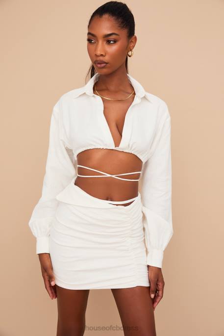 House of CB Emmy Off White Folded Waist Mini Skirt Clothing 4H6N962