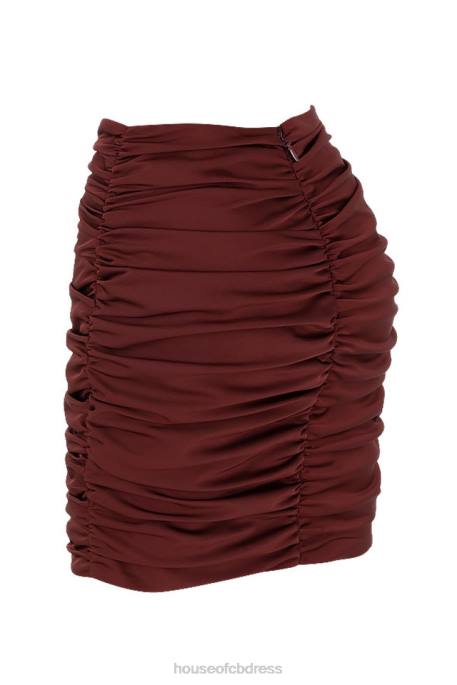 House of CB Keeley Raisin Satin Ruched Mini Skirt Clothing 4H6N991