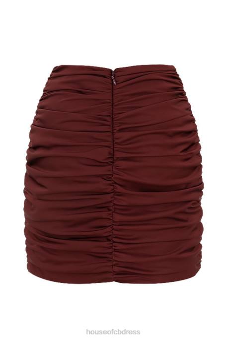 House of CB Keeley Raisin Satin Ruched Mini Skirt Clothing 4H6N991