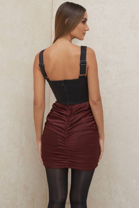 House of CB Keeley Raisin Satin Ruched Mini Skirt Clothing 4H6N991