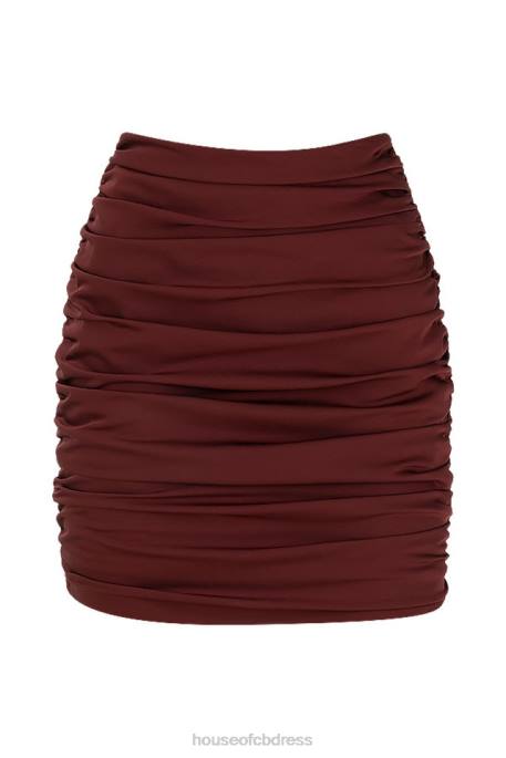 House of CB Keeley Raisin Satin Ruched Mini Skirt Clothing 4H6N991