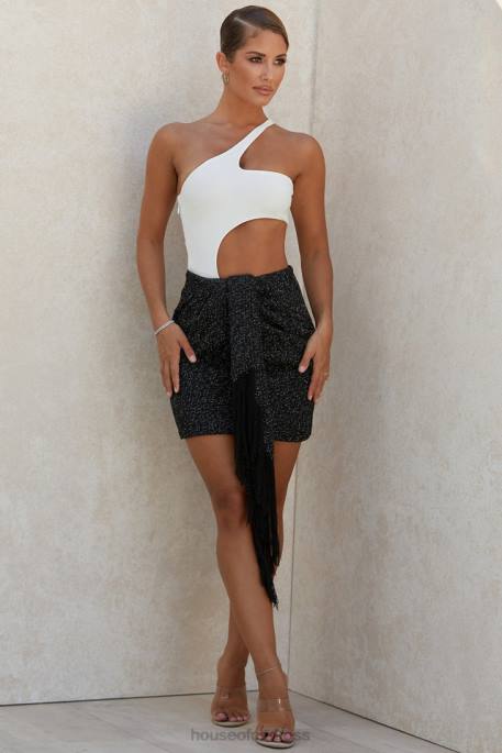 House of CB Martha Black Sparkle Draped Mini Skirt Clothing 4H6N1019