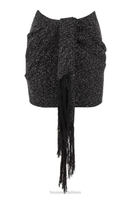 House of CB Martha Black Sparkle Draped Mini Skirt Clothing 4H6N1019