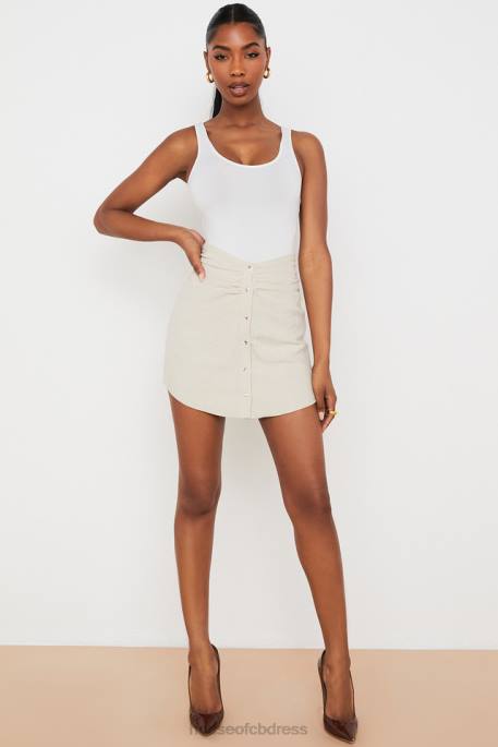 House of CB Tayo Beige Linen Gathered Waist Mini Skirt Clothing 4H6N970