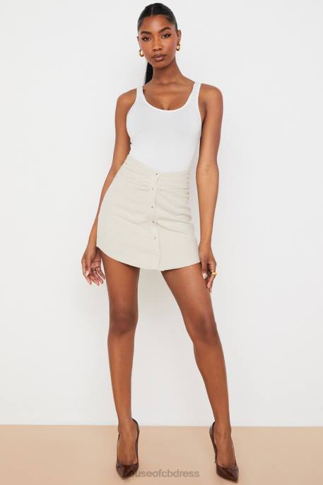 House of CB Tayo Beige Linen Gathered Waist Mini Skirt Clothing 4H6N970