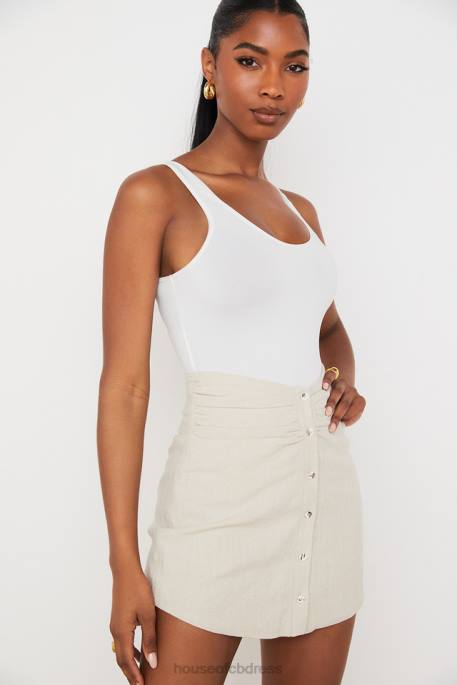 House of CB Tayo Beige Linen Gathered Waist Mini Skirt Clothing 4H6N970