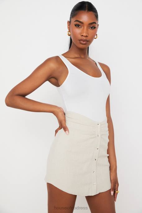 House of CB Tayo Beige Linen Gathered Waist Mini Skirt Clothing 4H6N970
