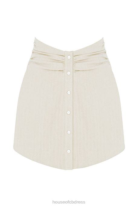 House of CB Tayo Beige Linen Gathered Waist Mini Skirt Clothing 4H6N970