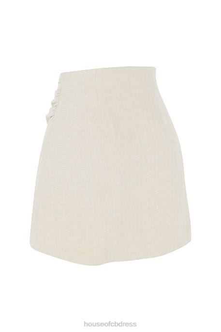 House of CB Tayo Beige Linen Gathered Waist Mini Skirt Clothing 4H6N970
