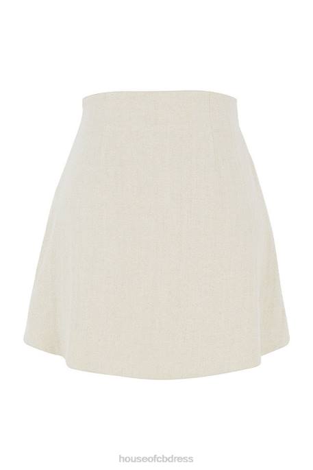 House of CB Tayo Beige Linen Gathered Waist Mini Skirt Clothing 4H6N970
