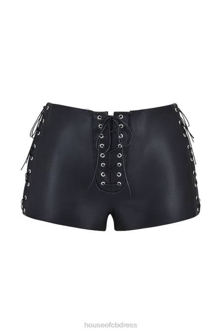 House of CB Azora Black Vegan Leather Micro Mini Shorts Clothing 4H6N868