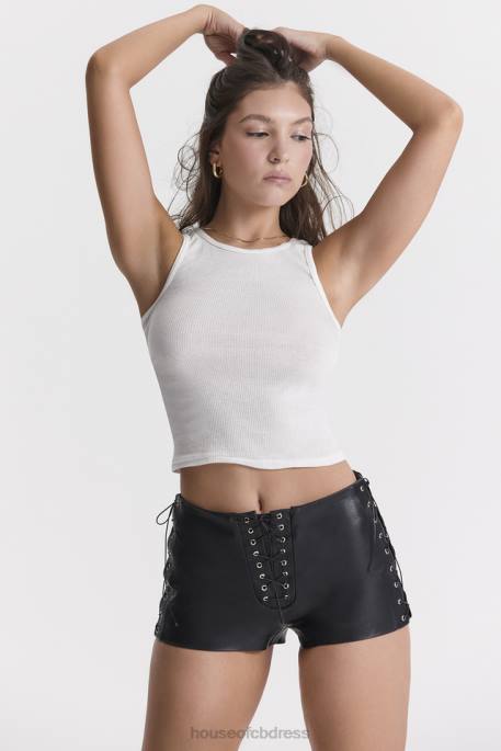 House of CB Azora Black Vegan Leather Micro Mini Shorts Clothing 4H6N868