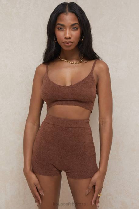 House of CB Elijah Chocolate Fluffy Knit High Waisted Shorts Clothing 4H6N987