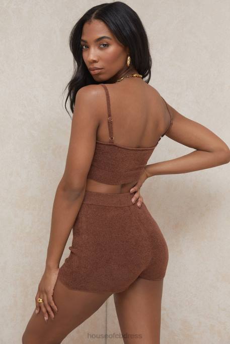 House of CB Elijah Chocolate Fluffy Knit High Waisted Shorts Clothing 4H6N987
