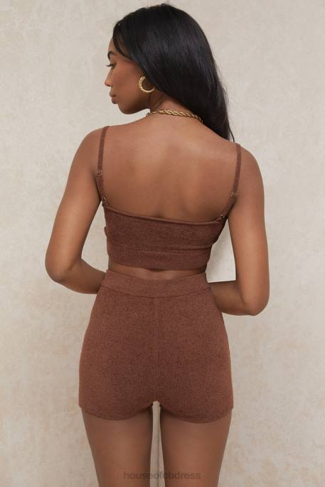 House of CB Elijah Chocolate Fluffy Knit High Waisted Shorts Clothing 4H6N987