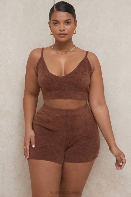 House of CB Elijah Chocolate Fluffy Knit High Waisted Shorts Clothing 4H6N987