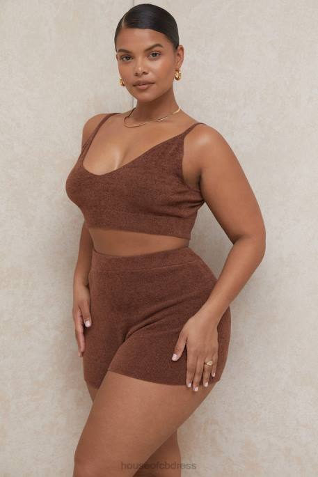 House of CB Elijah Chocolate Fluffy Knit High Waisted Shorts Clothing 4H6N987