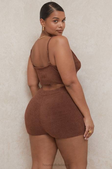 House of CB Elijah Chocolate Fluffy Knit High Waisted Shorts Clothing 4H6N987