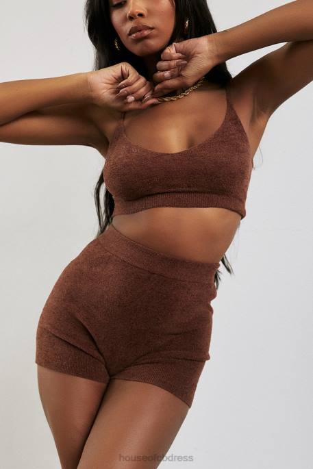 House of CB Elijah Chocolate Fluffy Knit High Waisted Shorts Clothing 4H6N987