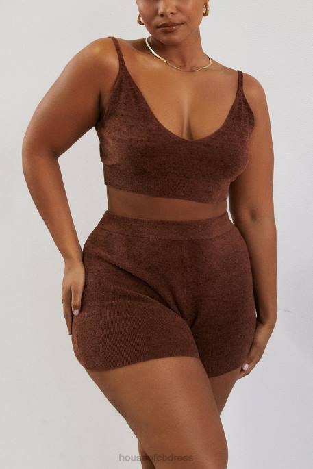 House of CB Elijah Chocolate Fluffy Knit High Waisted Shorts Clothing 4H6N987