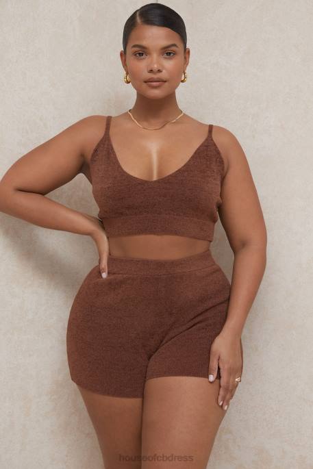 House of CB Elijah Chocolate Fluffy Knit High Waisted Shorts Clothing 4H6N987